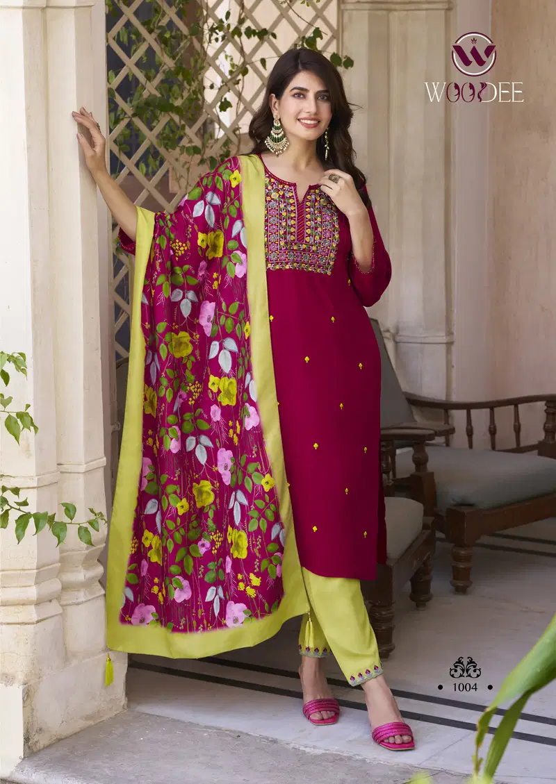 Siyoni By Woodee Rayon Kurti With Bottom Dupatta Exporters In India
